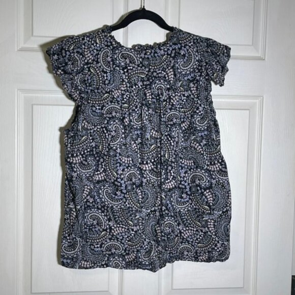 LOFT Sleeveless Paisley Blouse Black White Casual Top Wome - Picture 2 of 6
